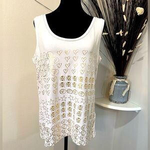 Jane and John whimsical gold designs sleeveless shirt in size Large. NWT